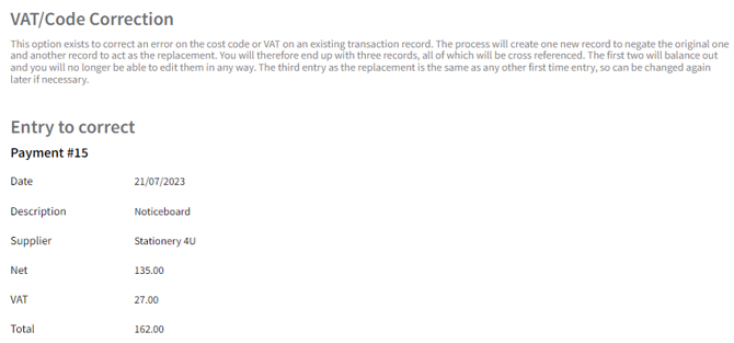 VAT Code Correction